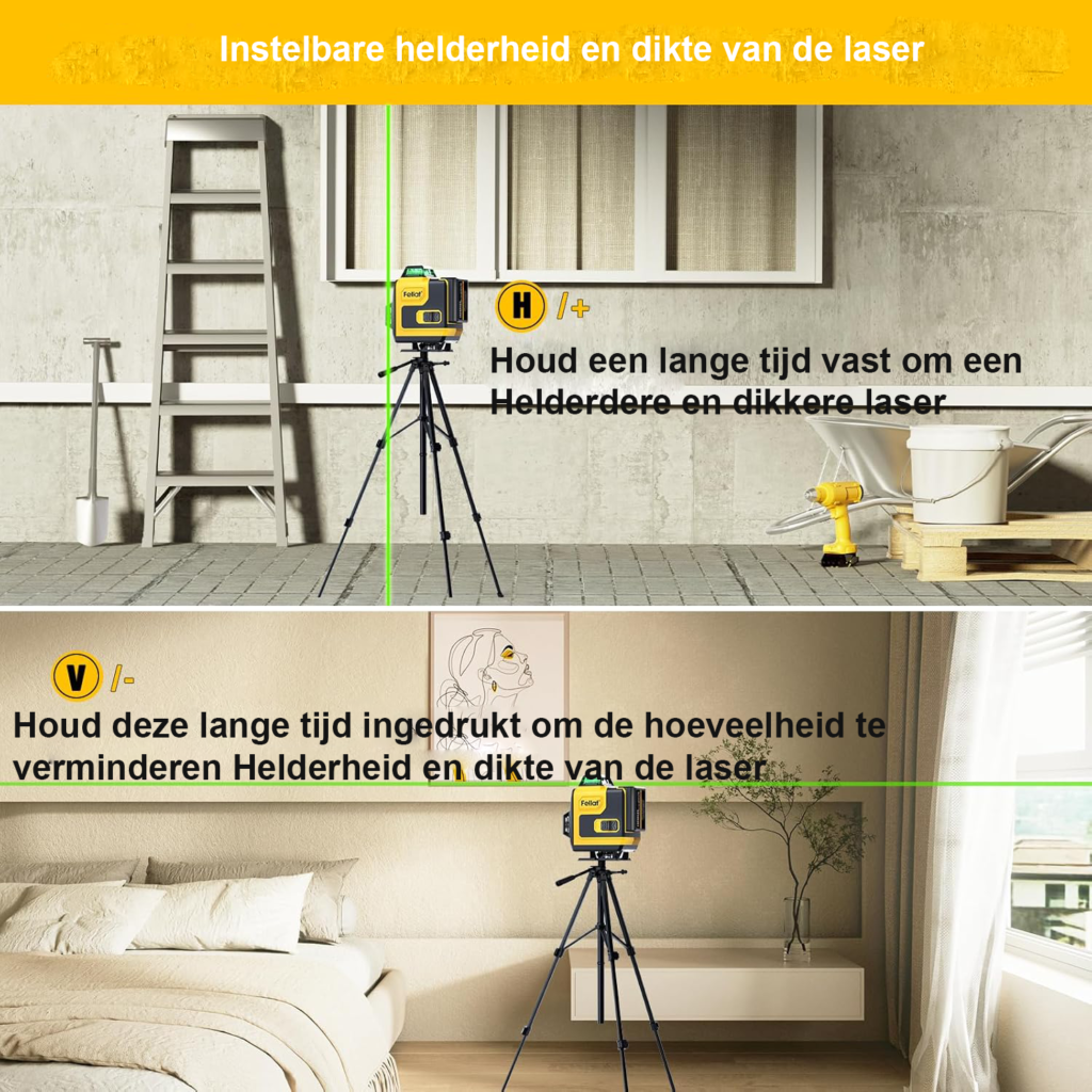 Kruislijnlaser 360° - Zelfnivellerende Laser met 16 Lijnen - 4x360° Horizontale en Verticale Laser - Pulsmodus met Afstandsbediening en Oplaadbare Batterijen