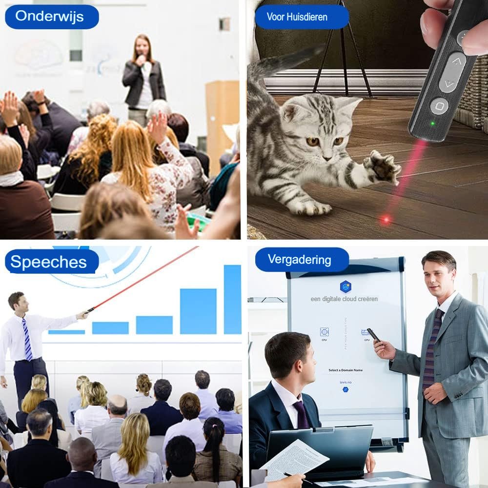 Draadloze presenter voor PowerPoint met USB receiver, compatibel met Windows en macOS