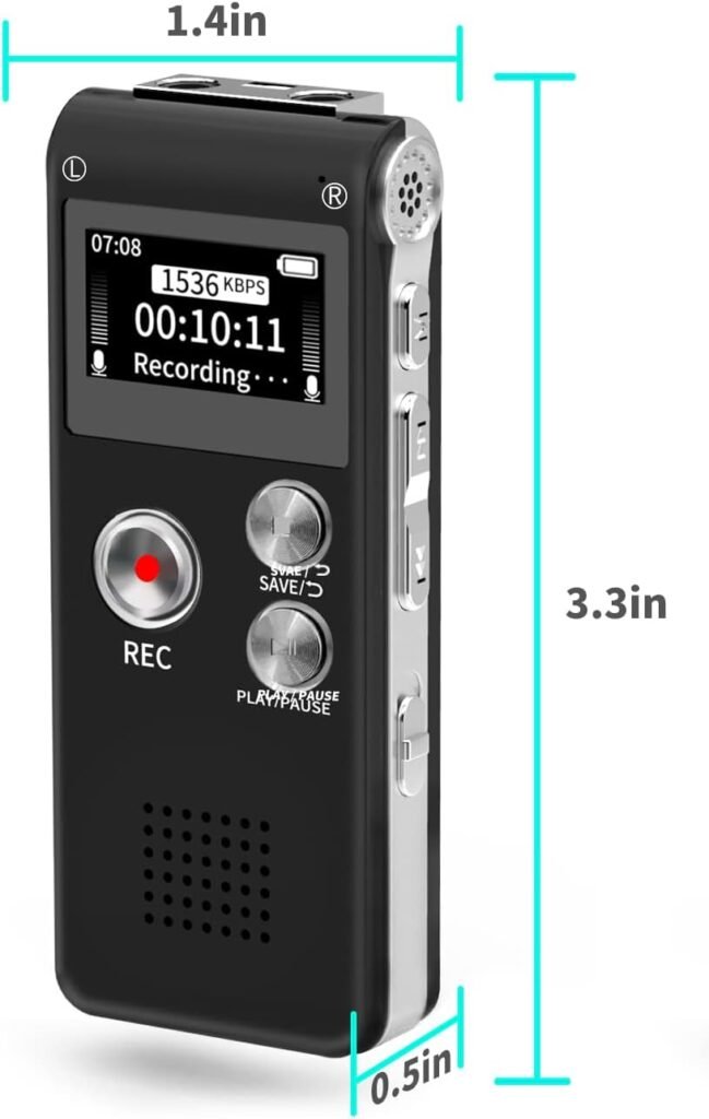 Digitale dictafoon voor interviews en notities, oplaadbare audiorecorder met hoge geluidskwaliteit