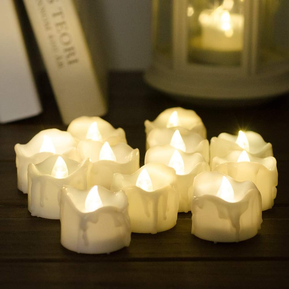 Flikkerende LED theelichtjes met warm wit licht, set van 12, op batterijen