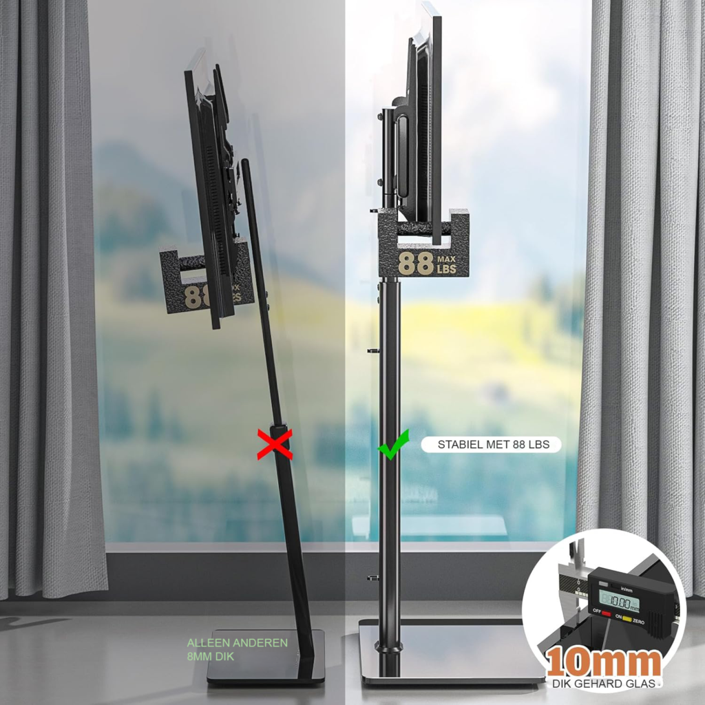 Universele TV standaard op voet, 80° draaibaar en in hoogte verstelbaar, geschikt voor 27-55 inch LCD, LED en OLED tv's
