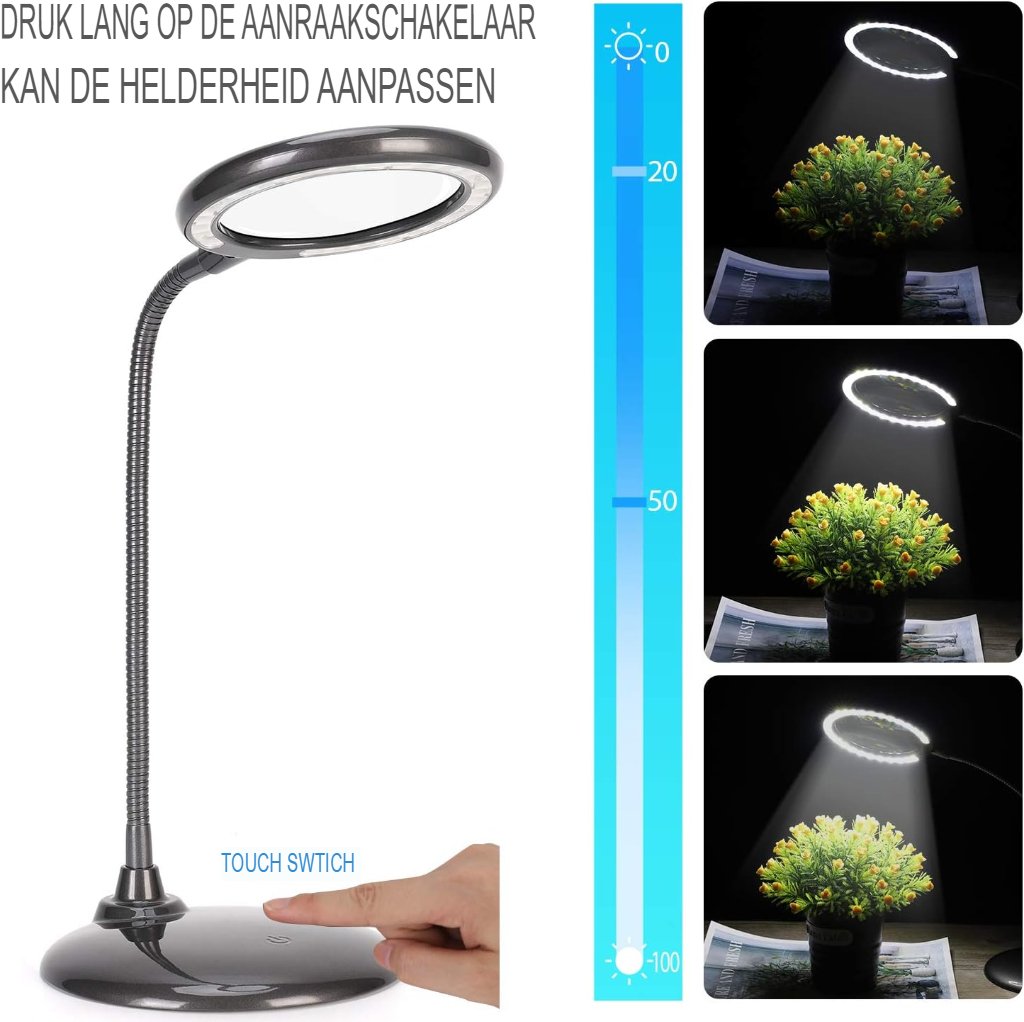 Vergrootlamp met Verlichting en Standaard - Leeslamp met Vergrootglas - Voor Hobby, Naaien en Handwerk - Oplaadbaar