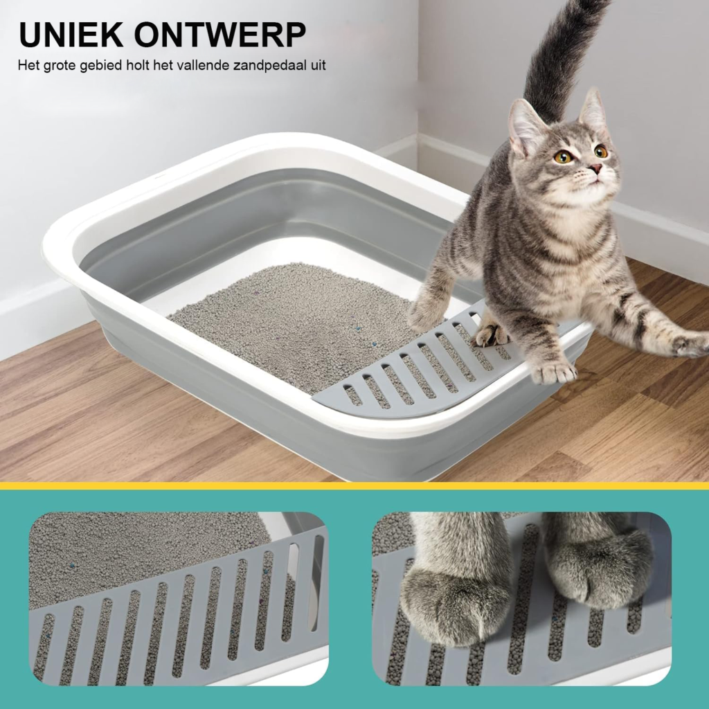 Lage open kattenbak met schep voor oudere katten en kittens