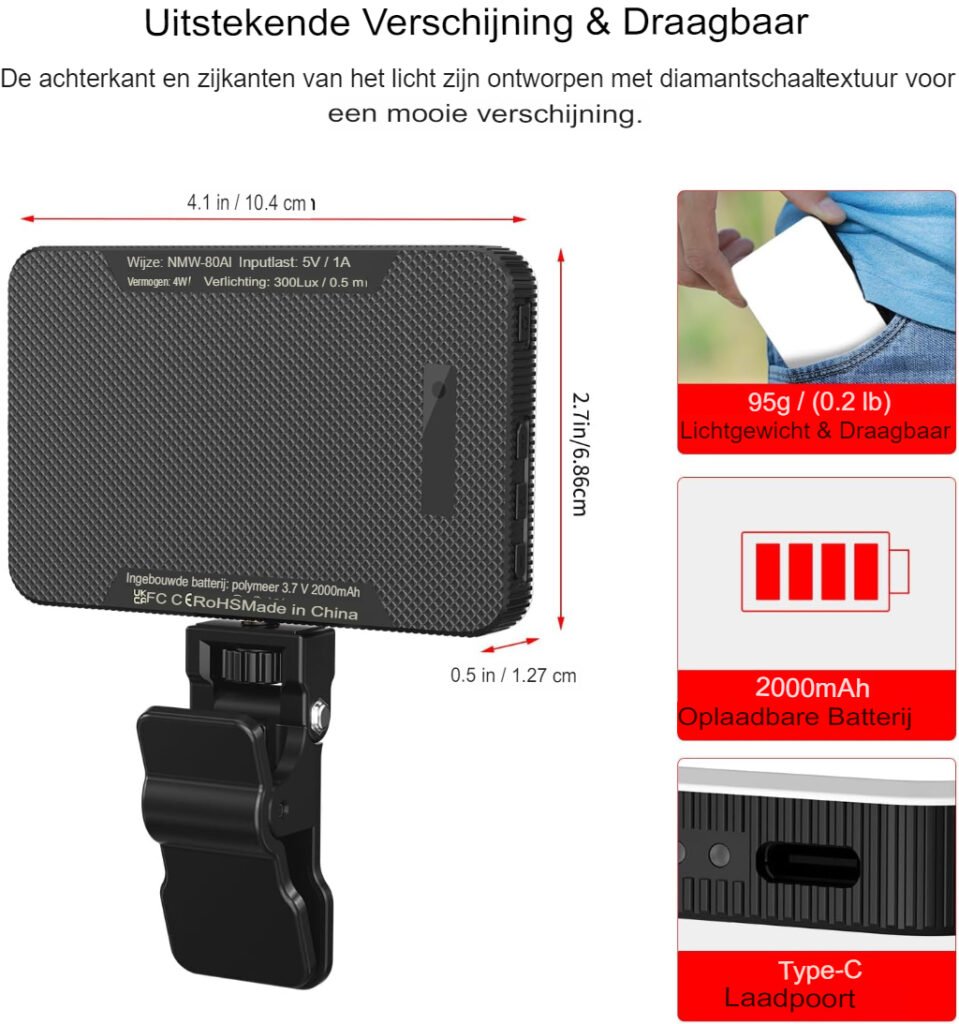 USB selfielicht met instelbare verlichting voor foto's en videoconferenties
