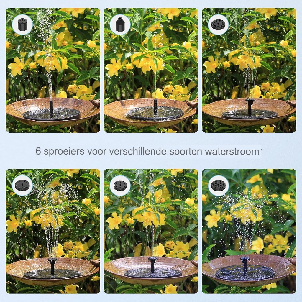 Zonne-energie Vogelbad Fontein - Solar Voederplaats voor Vogels - Bronskleurige Tuindecoratie met Regelbare Fonteinstraal - Weerbestendig