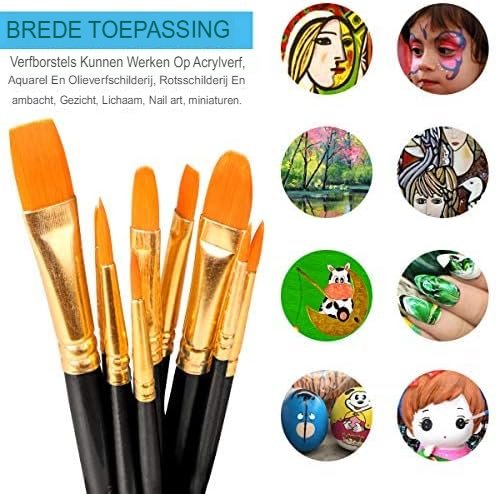 Verfkwasten Set - Schilderset voor Aquarel, Acryl en Olieverf - Verschillende Maten en Vormen