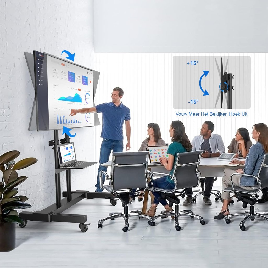 TV standaard met wielen voor 32-80 inch tv zwart verstelbare TV trolley VESA 600x400 mm