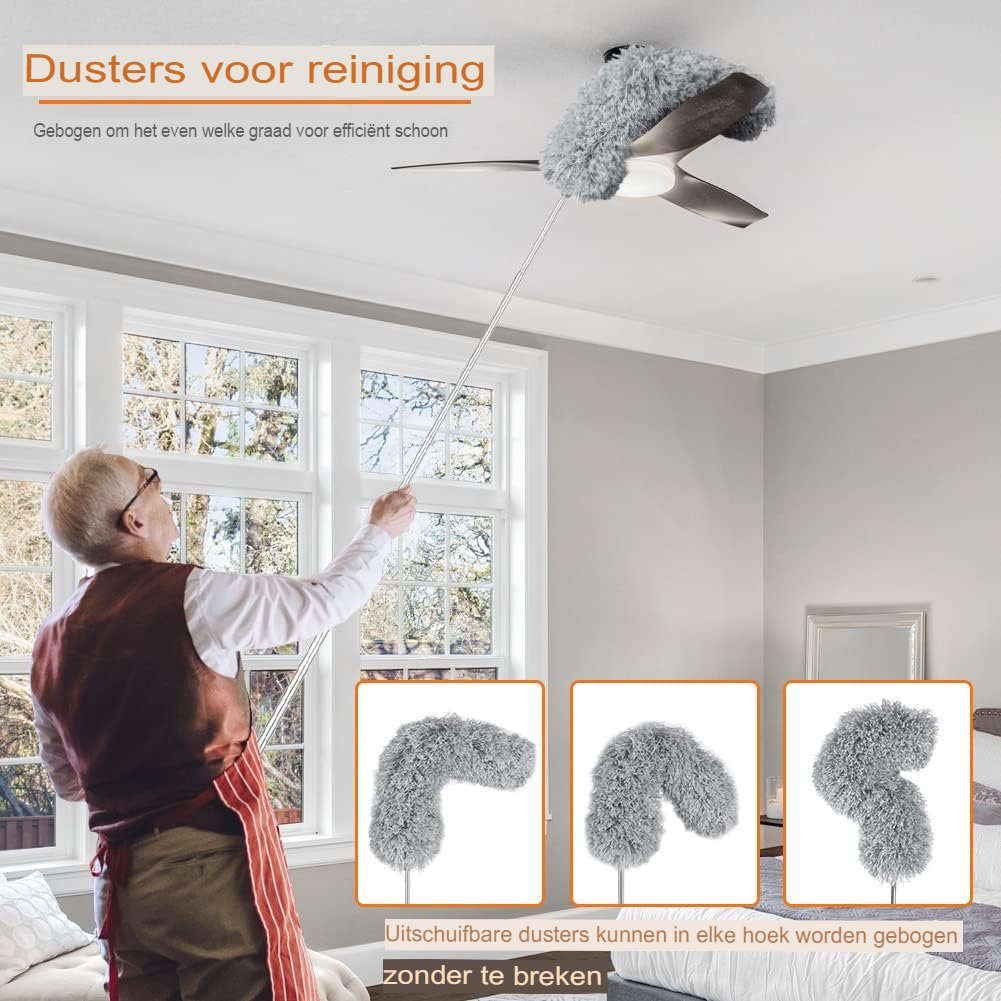 Microvezelstofmop en vensterreinigingsborstel set met RVS telescoopstang