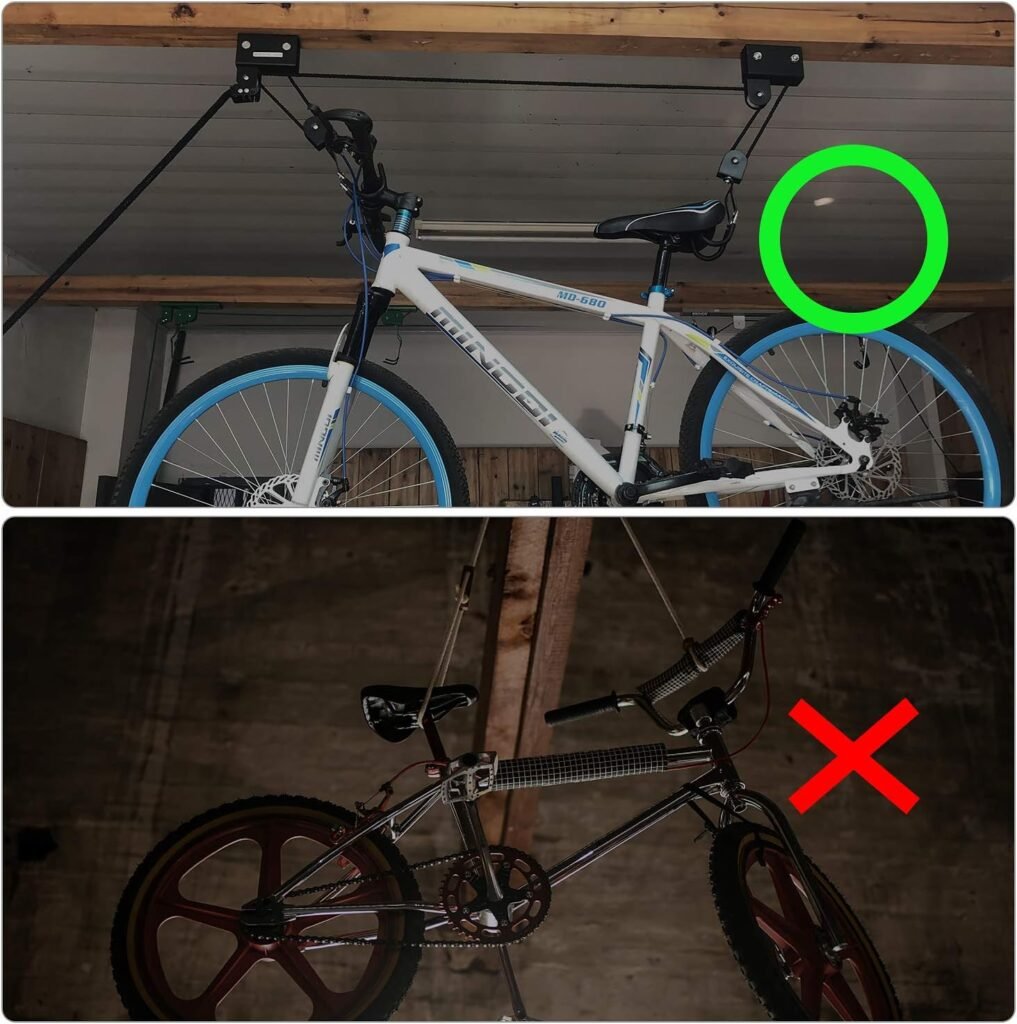 Fietslift voor ruimtebesparende fietsopslag met universeel fietsophangsysteem en draagvermogen van 20 kg