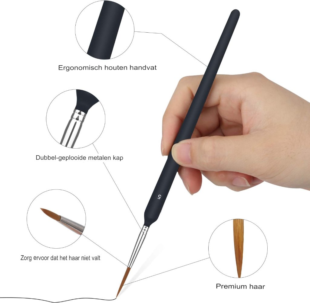 Schilderpenselen set voor acrylverf met nylon haren, 10-delig voor volwassenen en kinderen