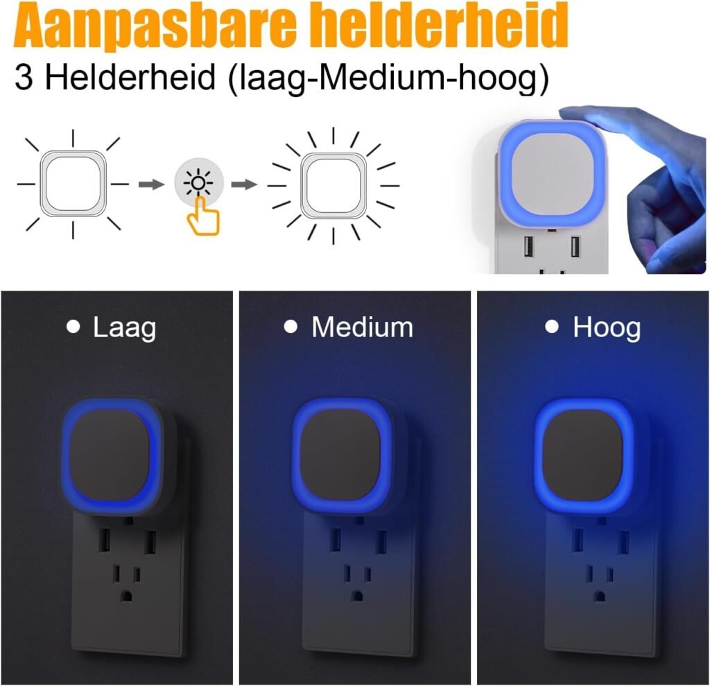 Set van 2 blauwe nachtlampen met schemersensor en instelbare helderheid