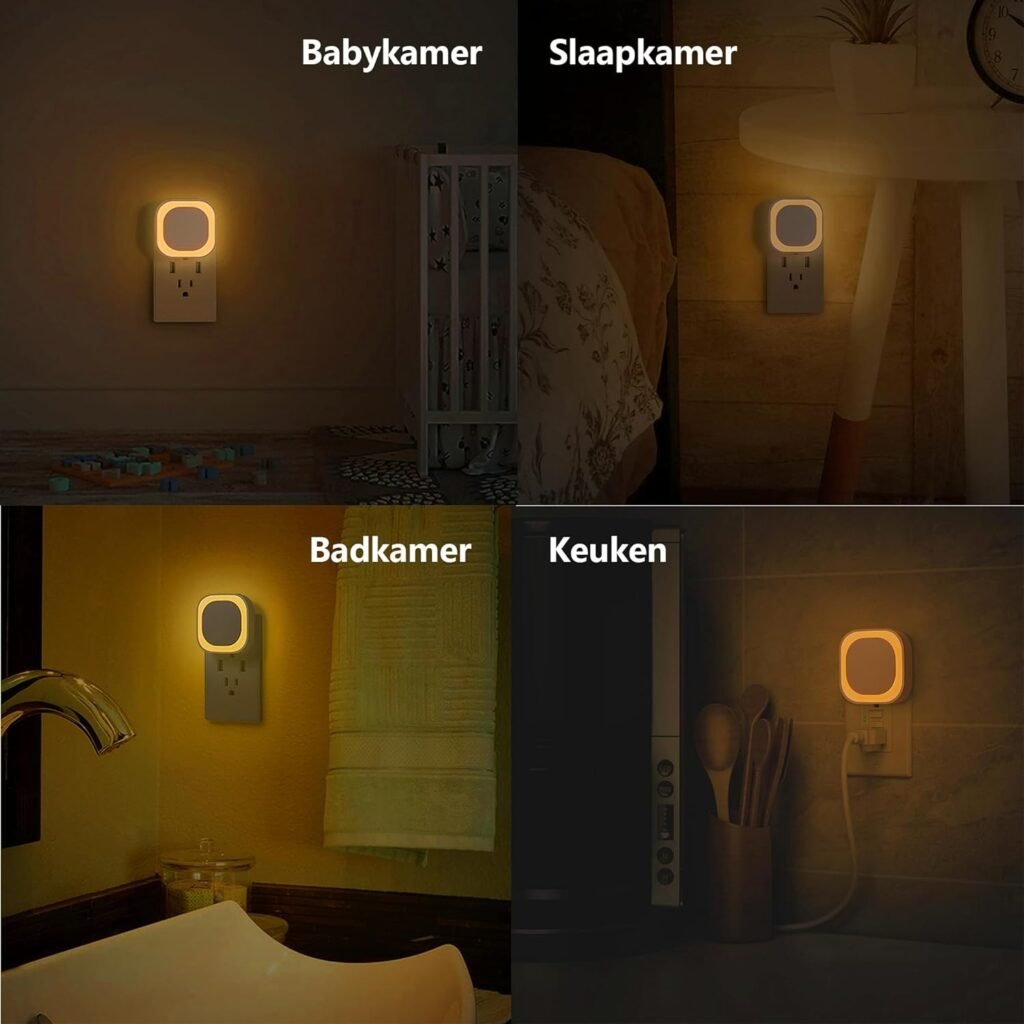 Nachtlamp met schemersensor set van 2, goudgeel, automatische aan-uit