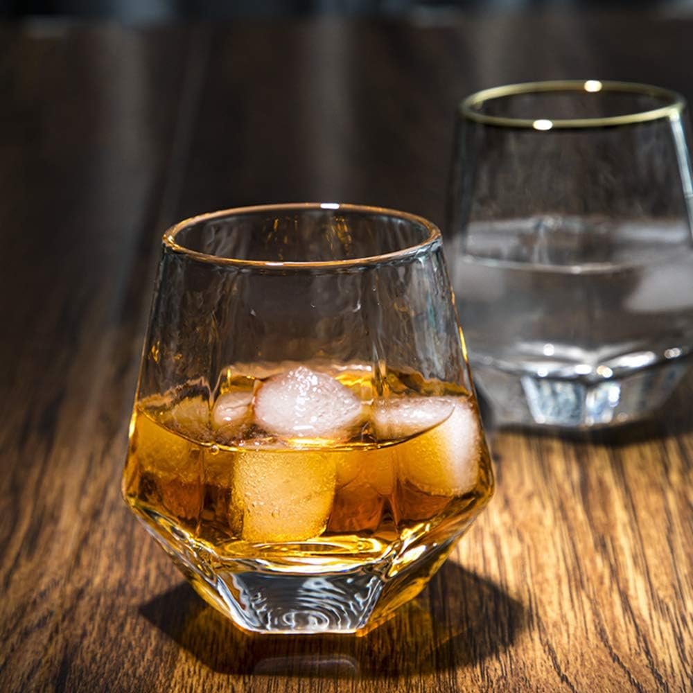Diamant whiskey tumbler set van 2 gekantelde whiskeyglazen
