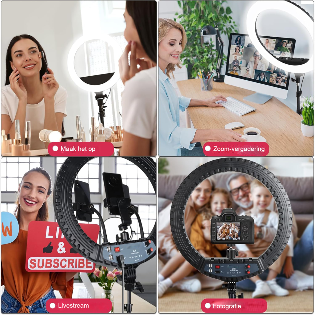 21 inch LED ringlamp met statief voor fotografie, vloggen en make-up, inclusief afstandsbediening en draagtas