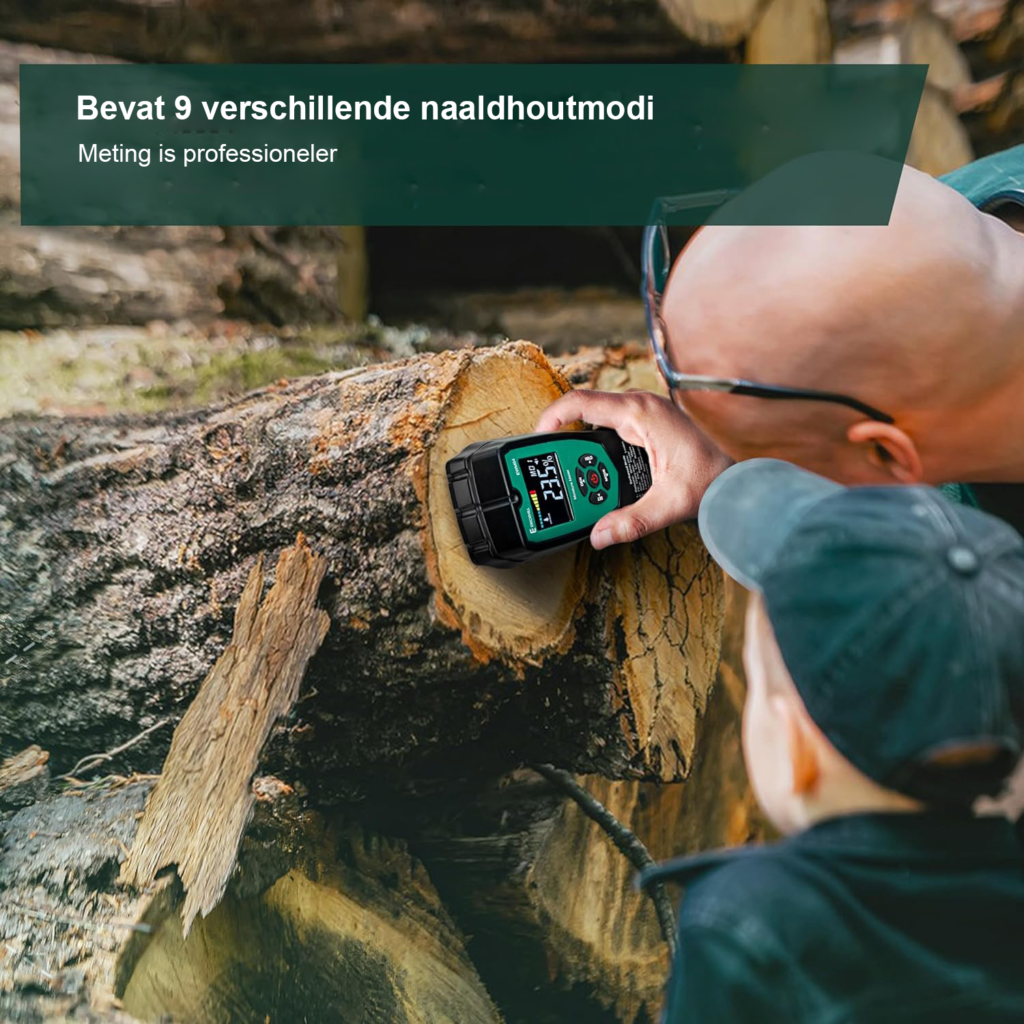 Vochtmeter voor hout met LCD-display en 4 meetmodi voor vochtmeting in hout en bouwmaterialen