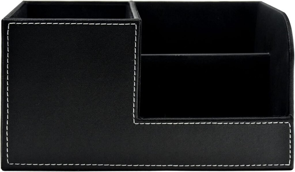 Bureau Organizer PU Leer - Multifunctionele Opbergdoos met Penhouder - Bureau Accessoires voor Kantoor en Zakelijk Gebruik - Zwart