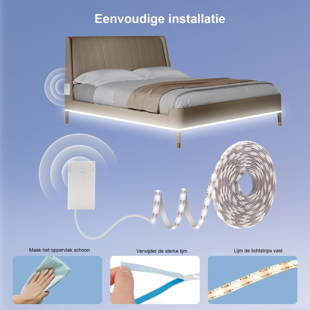 LED strip met bewegingssensor, 2 meter, 60 LED, batterijgevoed, wit, voor kast, trap, keuken en bed