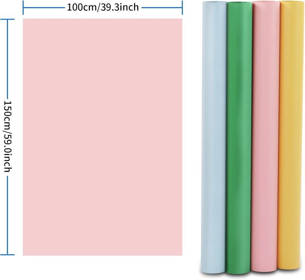 PVC Achtergronddoek Set 4 Stuks - Fotografie Achtergrond voor Productfoto's - Waterdicht Fotostudio Decor - 100 x 150 cm, Roze, Blauw, Geel en Groen