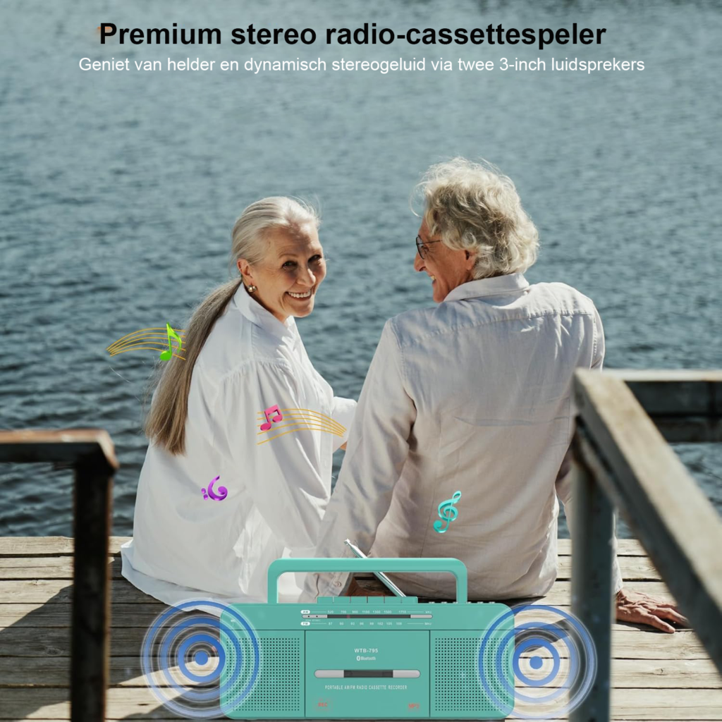 Retro Cassettespeler met USB en Bluetooth - AM/FM Radio en MP3-converter - 6W Stereo Speakers - Draagbaar Groen