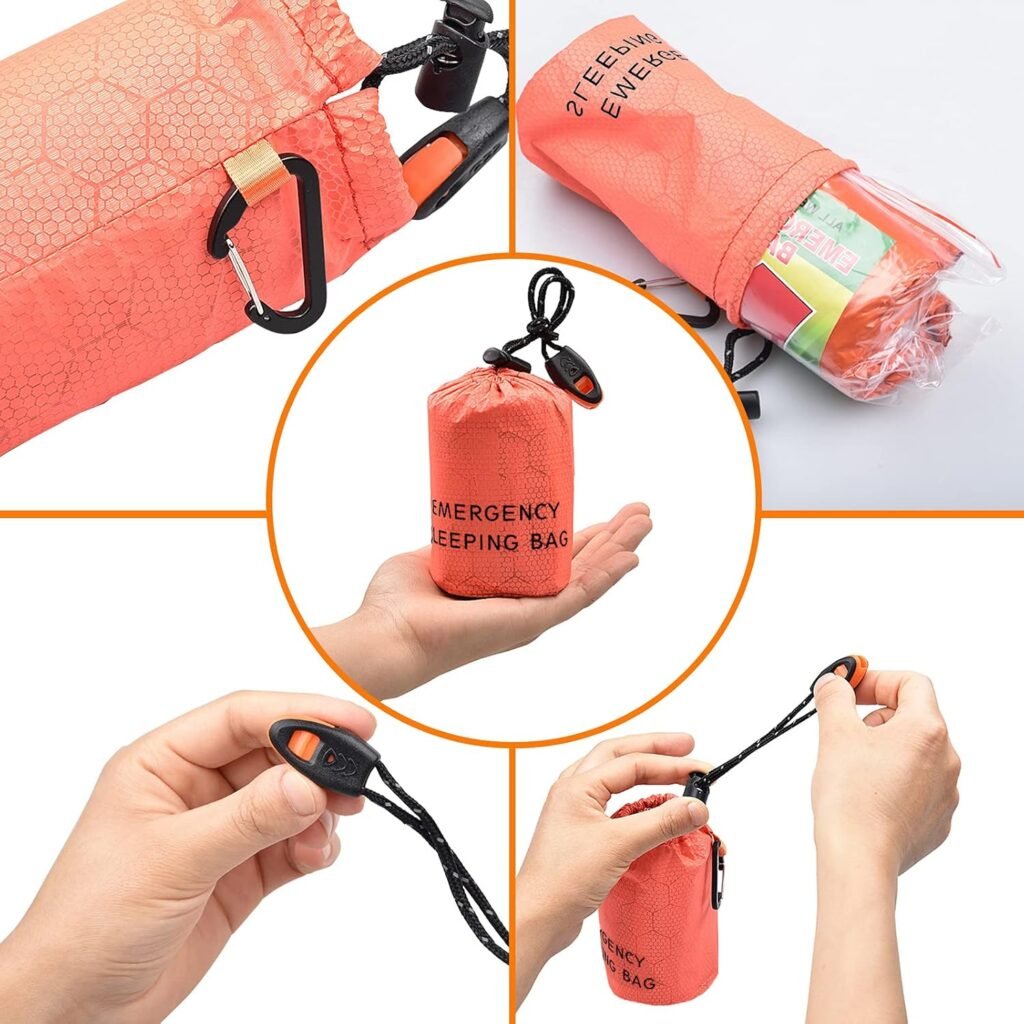 Lichtgewicht oranje noodslaapzak van PE- en aluminiumfolie voor kamperen en reizen