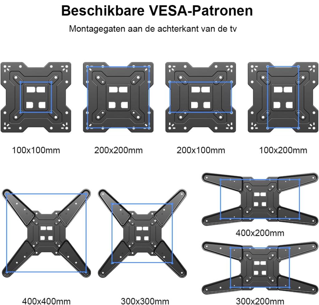 TV muurbeugel 26-65 inch met uitschuifbare arm, draaibaar en kantelbaar, VESA 400x400 mm, tot 40 kg