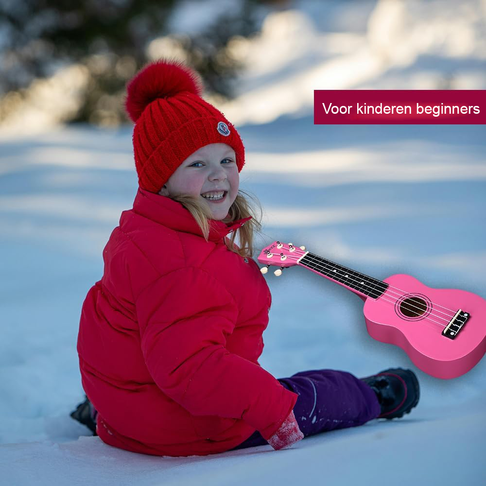 Sopraan Ukulele 21 Inch - Beginners Set met Draagtas en Tuner - Inclusief Extra Snaren en Accessoires - Roze Rood
