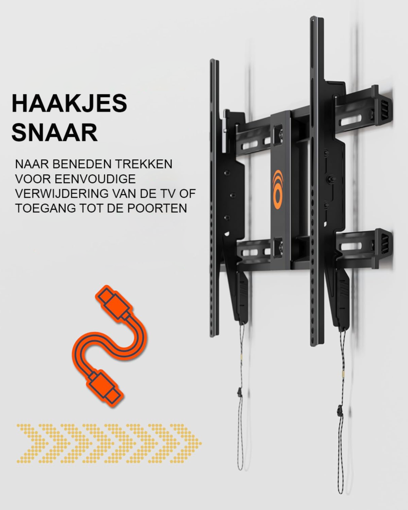 Vaste TV muurbeugel voor 42-80 inch televisies, 2,25 inch van de muur, met kabeltoegang en snelle installatie