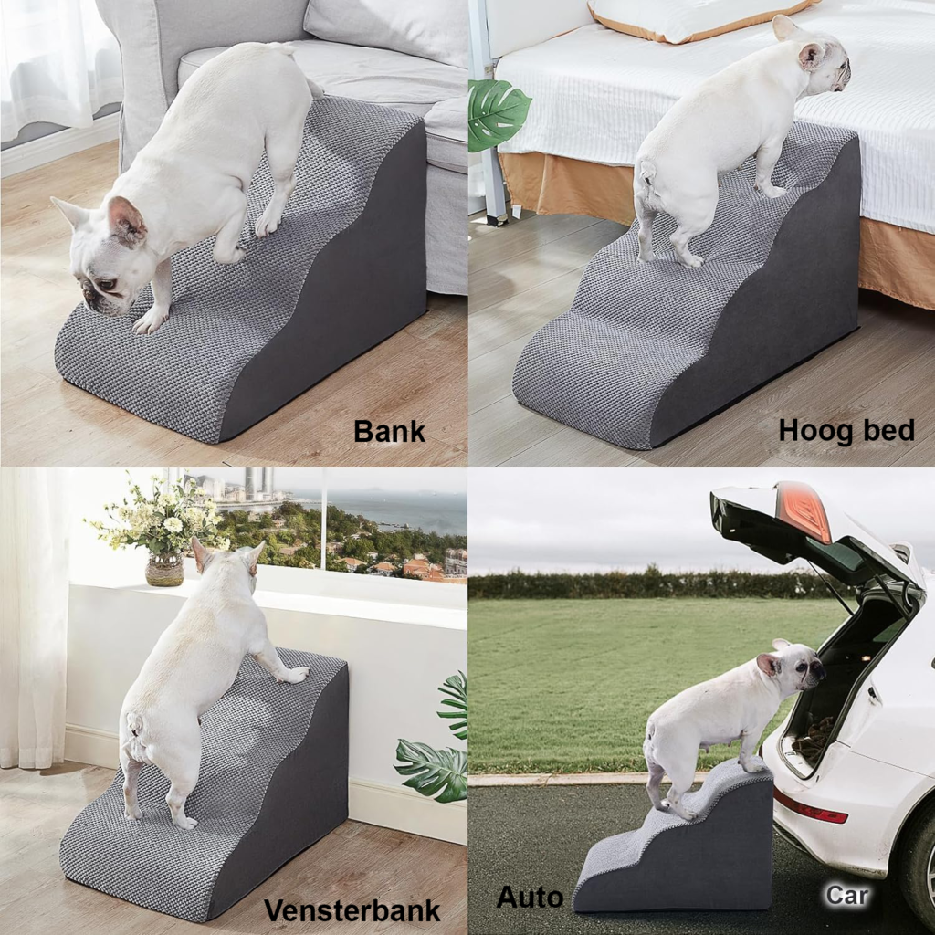 Hondentrap met 3 treden voor kleine honden, 30 cm hoog, met antislip onderkant en wasbare hoes