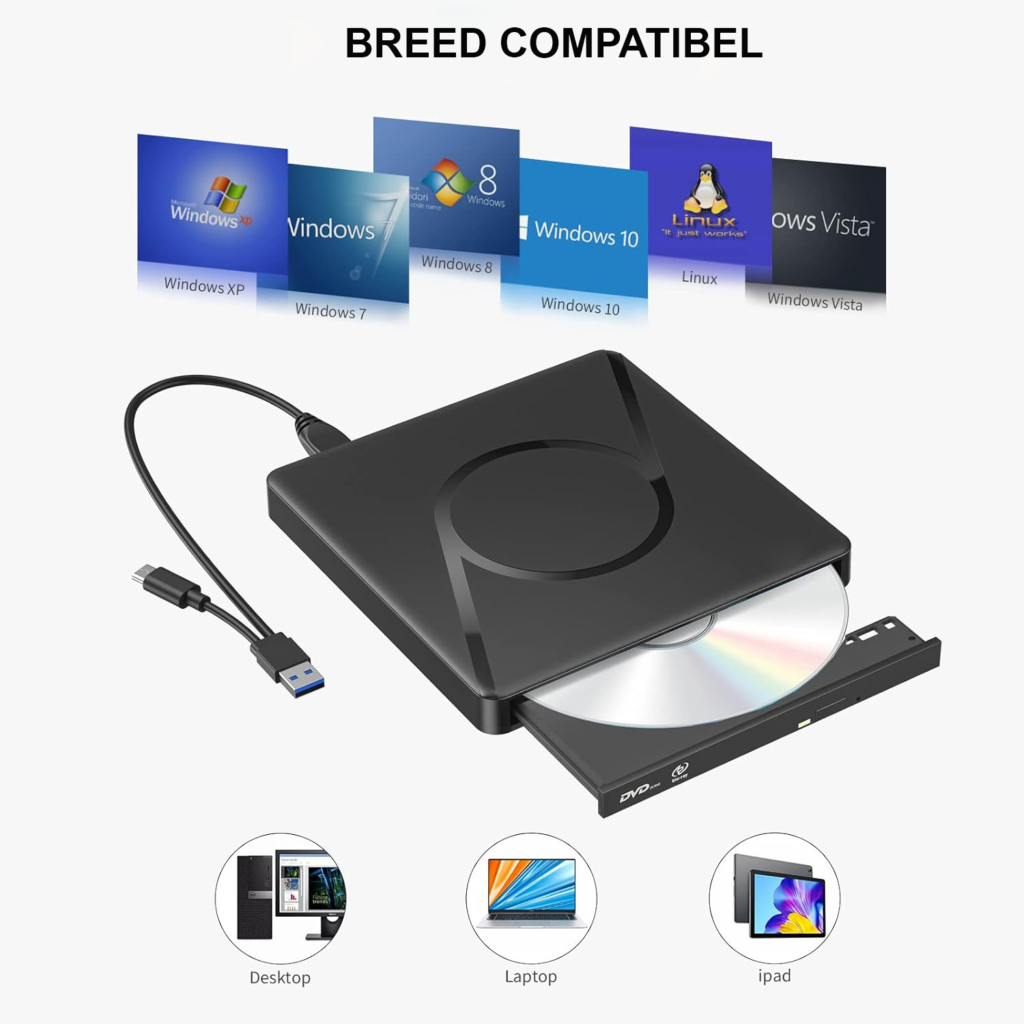 Externe CD DVD speler en brander USB 3.0 Type-C voor laptop en desktop