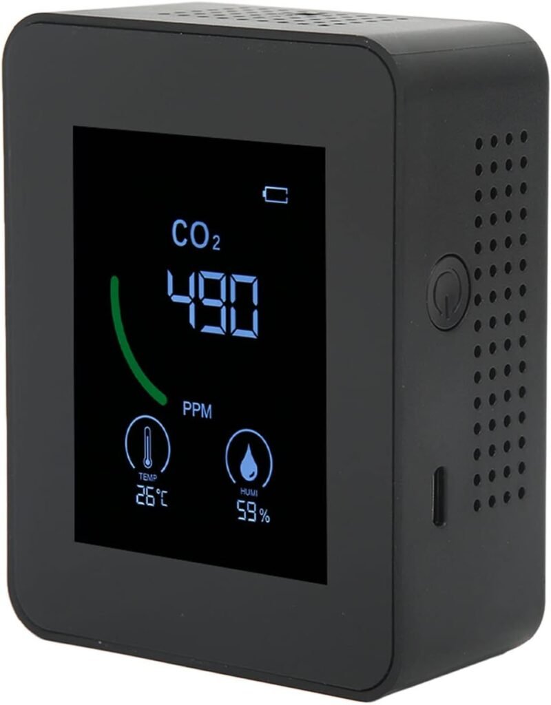 CO2 detector luchtkwaliteitsmonitor met TVOC sensor voor temperatuur luchtvochtigheid en CO2 meting, zwart