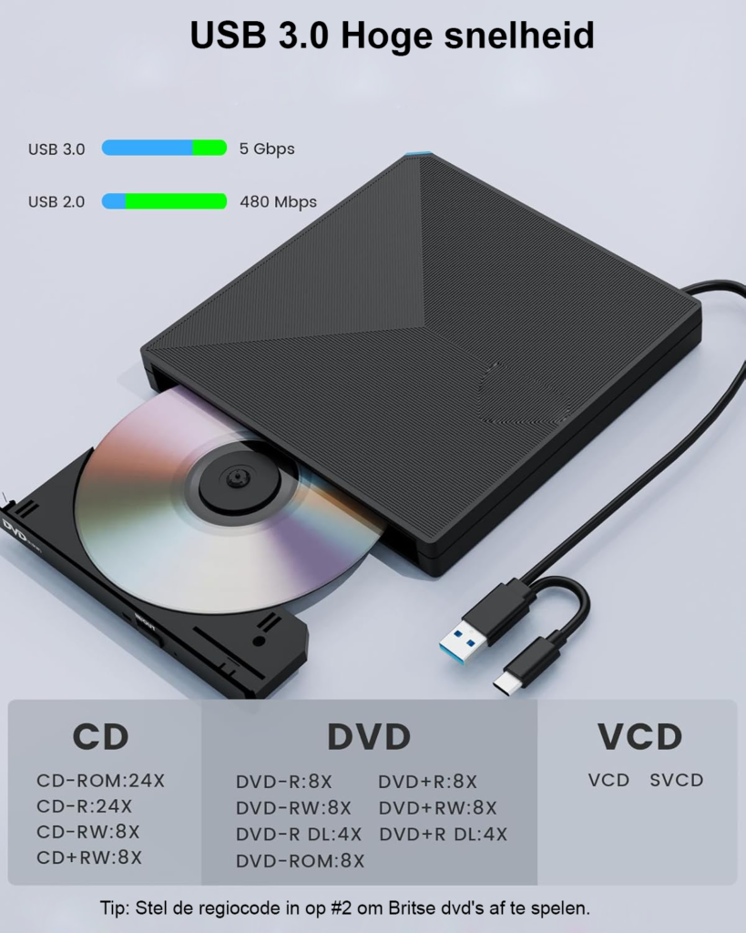 DVD Speler voor TV - Regiovrij met HDMI en 1080p Upscaling - DVD- en CD-speler met USB 2.0 - PAL/NTSC, Regiocode 0