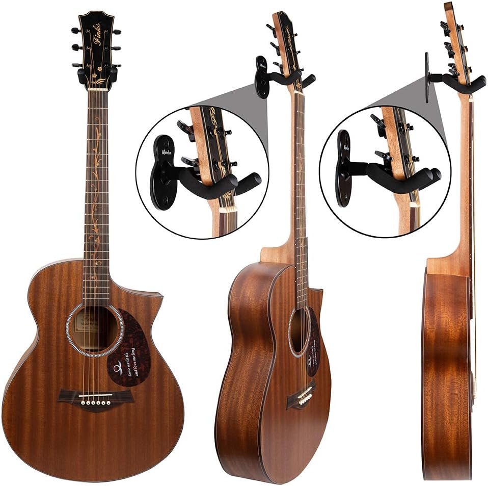 Gitaar muurbeugel set van 2 - zwarte metalen gitaarhouder voor basgitaar, elektrische en akoestische gitaar en ukulele