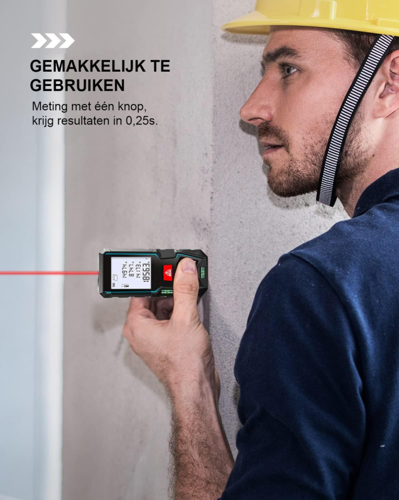 Laserafstandsmeter 50 m met LCD-scherm en 2 waterpasniveaus voor afstandsmetingen