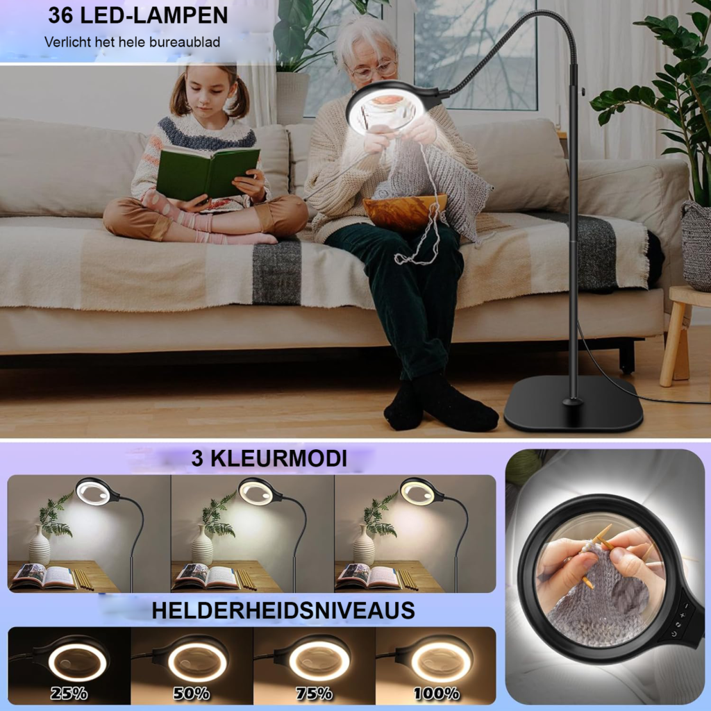 Vergrootglaslamp met verlichting 10x 30x en 36 LED's voor naaien en handwerken