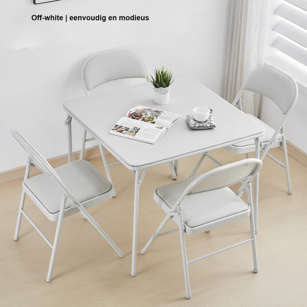 Witte vouwtafel voor camping, tuin, balkon en eetkamer, opvouwbaar, 80 x 80 x 70 cm