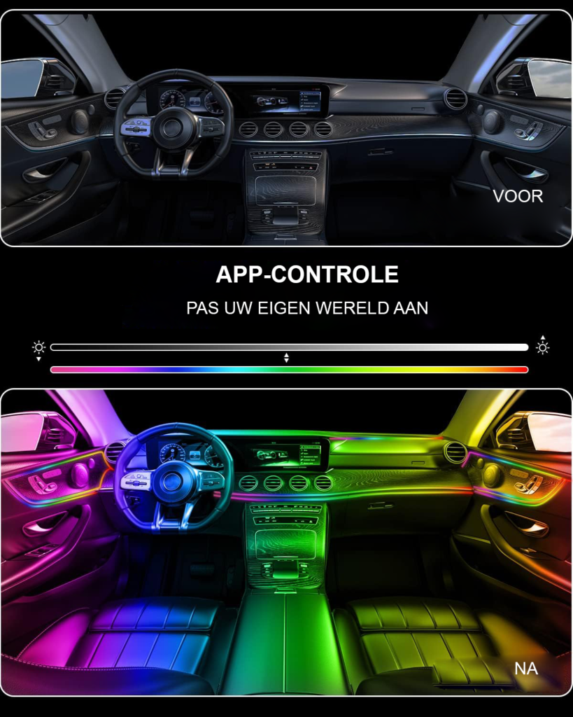 Auto interieur LED verlichting set met draadloze bediening en muziekgestuurde sfeerverlichting