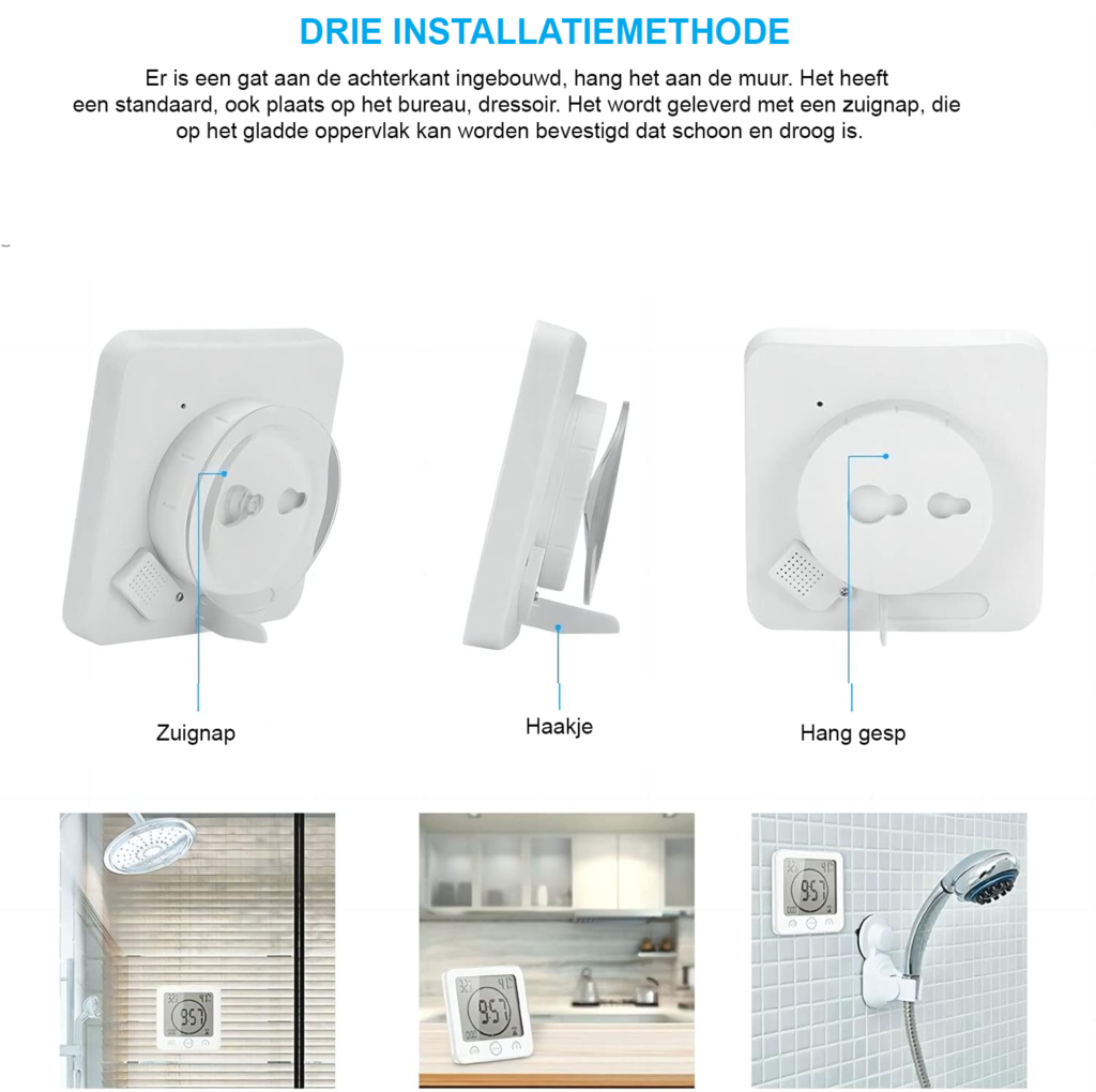 Waterdichte douche timer met hygrometer en thermometer in de badkamer