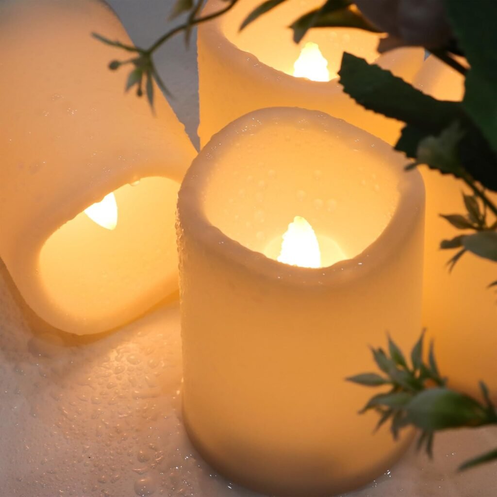 LED kaarsen set voor buiten met afstandsbediening, 4 stuks, waterdicht, warm wit licht, 7,5 x 10 cm