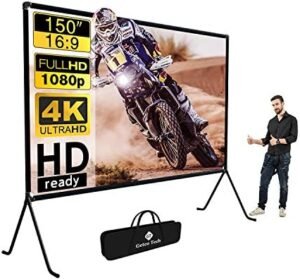Projectiescherm 150 Inch met Stand – 16:9 HD – Voor Binnen en Buiten – 160° Kijkhoek – 4K, 3D en HDR – Polyester/Elasthaan