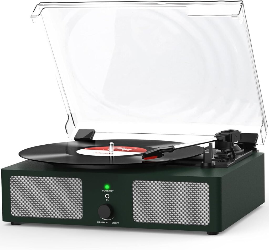 Platenspeler met geïntegreerde speakers zwart met Bluetooth en retro houten ontwerp 3 snelheden