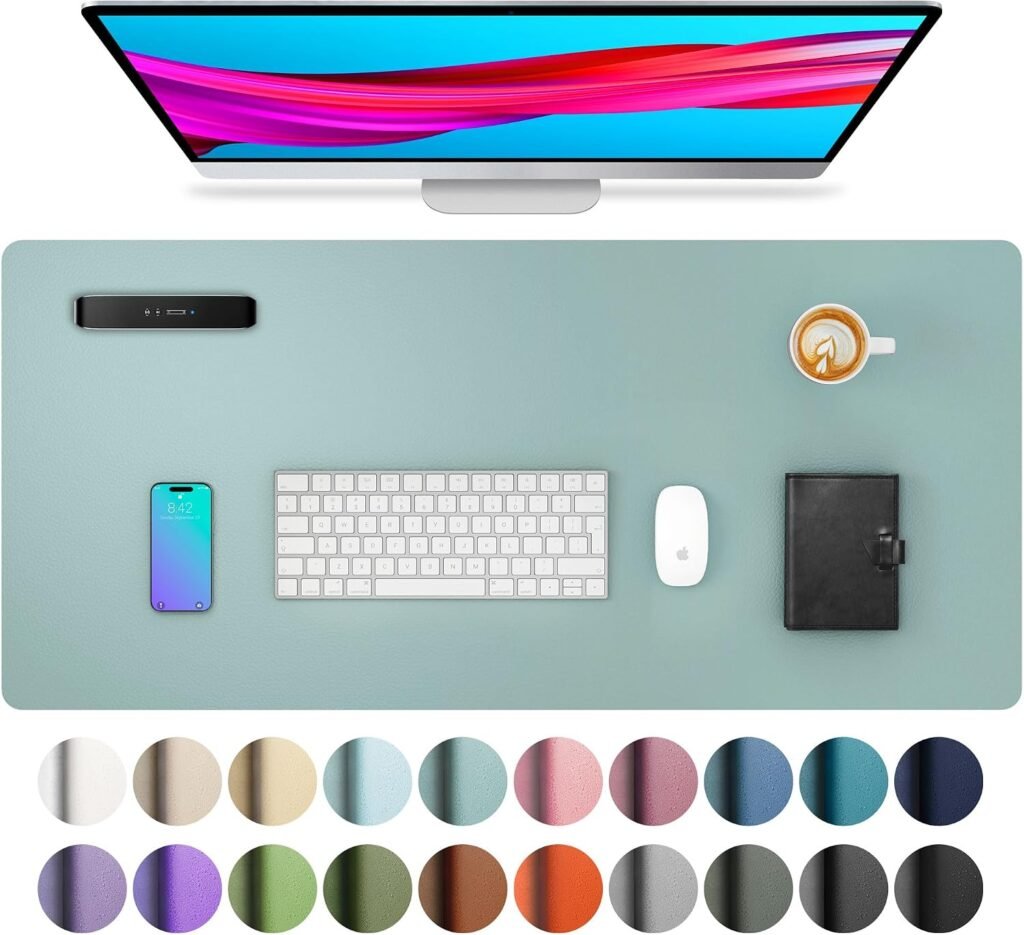 Leer bureau-onderlegger 60 x 35 cm lichtblauw, waterdichte antislip bureaumat en muismat voor kantoor en thuis