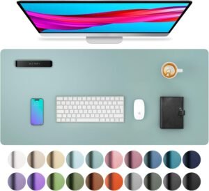 Leer bureau-onderlegger 60 x 35 cm lichtblauw, waterdichte antislip bureaumat en muismat voor kantoor en thuis