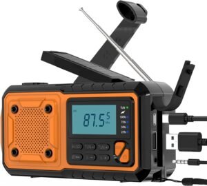 Opwindbare noodradio met zonnepaneel, 4000mAh powerbank, SOS alarm, zaklamp en telefoon opladen voor camping en outdoor gebruik