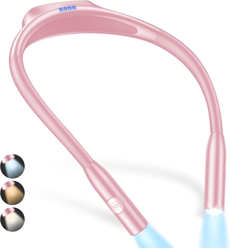 Oplaadbare neklamp met LED leeslicht, 3 lichtkleuren en dimbare boeklamp voor handsfree lezen in bed en onderweg