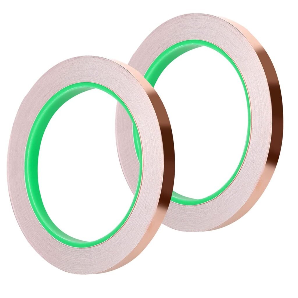 Koperfolie tape dubbelzijdig geleidend 20m x 6mm voor EMI-afscherming, glas-in-lood en ambachten
