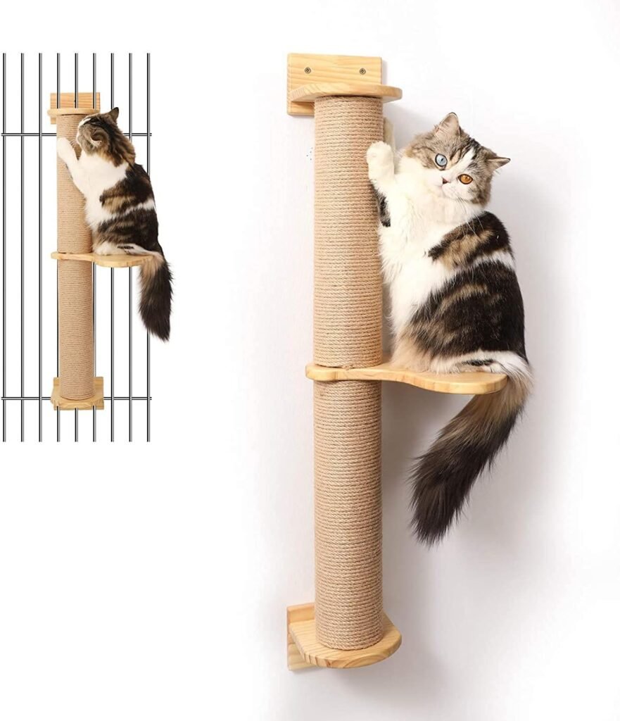 Katten speelboom met krabpalen, muurgemonteerde jute krabber en hangmat van dennenhout voor binnenkatten