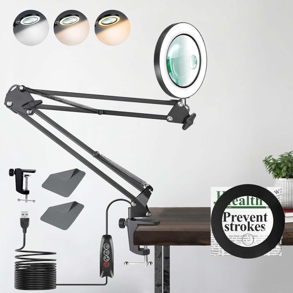 Vergrootglas met LED verlichting en standaard, 10x vergroting voor lezen, repareren en handwerken