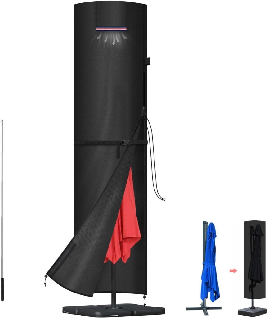 Parasolhoes Waterdicht - Beschermhoes voor Tuinparasol met Telescopische Stang - 420D Oxford Stof - Tot Ø 400 cm 250x64/64 cm
