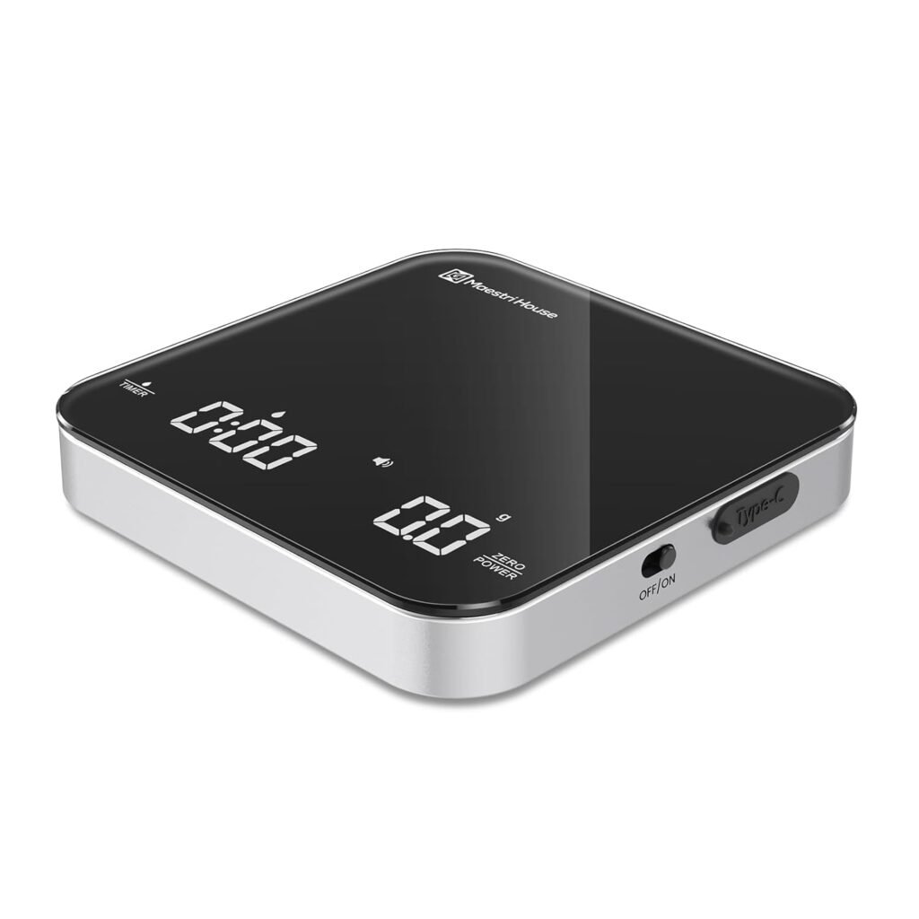 Mini Koffieweegschaal met Timer - Oplaadbare Digitale Keukenweegschaal 0,1 g tot 2 kg voor Espresso en Filterkoffie