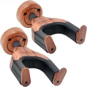 Gitaar wandhouder met automatisch sluitmechanisme en houten basis voor gitaar en basgitaar